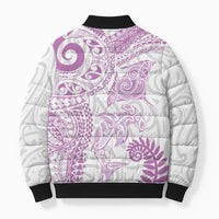 Aotearoa Maori Sea Animals Tribal Bomber Puffer Jacket Manta Ray and Shark Moko Pattern Pink Color LT03 - Polynesian Pride