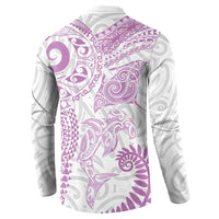 Aotearoa Maori Sea Animals Tribal Button Sweatshirt Manta Ray and Shark Moko Pattern Pink Color