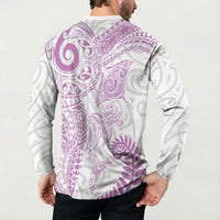 Aotearoa Maori Sea Animals Tribal Button Sweatshirt Manta Ray and Shark Moko Pattern Pink Color