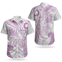Aotearoa Maori Sea Animals Tribal Couples Matching Short Sleeve Bodycon Dress and Hawaiian Shirt Manta Ray and Shark Moko Pattern Pink Color LT03 - Polynesian Pride