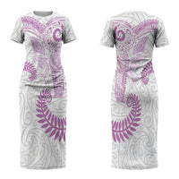 Aotearoa Maori Sea Animals Tribal Couples Matching Short Sleeve Bodycon Dress and Long Sleeve Button Shirt Manta Ray and Shark Moko Pattern Pink Color LT03 - Polynesian Pride