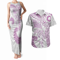 Aotearoa Maori Sea Animals Tribal Couples Matching Tank Maxi Dress and Hawaiian Shirt Manta Ray and Shark Moko Pattern Pink Color LT03 Pink - Polynesian Pride