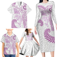 Aotearoa Maori Sea Animals Tribal Family Matching Long Sleeve Bodycon Dress and Hawaiian Shirt Manta Ray and Shark Moko Pattern Pink Color LT03 - Polynesian Pride