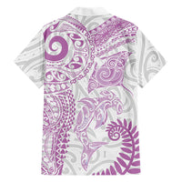 Aotearoa Maori Sea Animals Tribal Family Matching Long Sleeve Bodycon Dress and Hawaiian Shirt Manta Ray and Shark Moko Pattern Pink Color LT03 Dad's Shirt - Long Sleeve Pink - Polynesian Pride