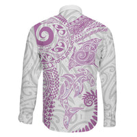 Aotearoa Maori Sea Animals Tribal Family Matching Long Sleeve Bodycon Dress and Hawaiian Shirt Manta Ray and Shark Moko Pattern Pink Color LT03 Son's Shirt Pink - Polynesian Pride