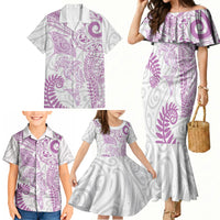 Aotearoa Maori Sea Animals Tribal Family Matching Mermaid Dress and Hawaiian Shirt Manta Ray and Shark Moko Pattern Pink Color LT03 - Polynesian Pride