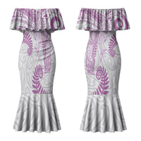 Aotearoa Maori Sea Animals Tribal Family Matching Mermaid Dress and Hawaiian Shirt Manta Ray and Shark Moko Pattern Pink Color LT03 Mom's Dress Pink - Polynesian Pride