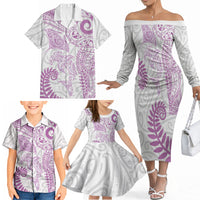 Aotearoa Maori Sea Animals Tribal Family Matching Off The Shoulder Long Sleeve Dress and Hawaiian Shirt Manta Ray and Shark Moko Pattern Pink Color LT03 - Polynesian Pride