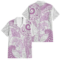 Aotearoa Maori Sea Animals Tribal Family Matching Off The Shoulder Long Sleeve Dress and Hawaiian Shirt Manta Ray and Shark Moko Pattern Pink Color LT03 Dad's Shirt - Short Sleeve Pink - Polynesian Pride