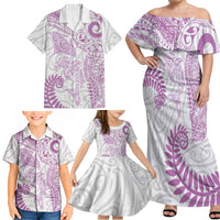 Aotearoa Maori Sea Animals Tribal Family Matching Off Shoulder Maxi Dress and Hawaiian Shirt Manta Ray and Shark Moko Pattern Pink Color LT03 - Polynesian Pride