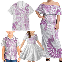 Aotearoa Maori Sea Animals Tribal Family Matching Off Shoulder Maxi Dress and Hawaiian Shirt Manta Ray and Shark Moko Pattern Pink Color LT03 - Polynesian Pride