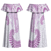 Aotearoa Maori Sea Animals Tribal Family Matching Off Shoulder Maxi Dress and Hawaiian Shirt Manta Ray and Shark Moko Pattern Pink Color LT03 Mom's Dress Pink - Polynesian Pride