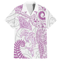 Aotearoa Maori Sea Animals Tribal Family Matching Off Shoulder Maxi Dress and Hawaiian Shirt Manta Ray and Shark Moko Pattern Pink Color LT03 Dad's Shirt - Short Sleeve Pink - Polynesian Pride