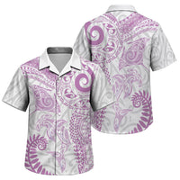 Aotearoa Maori Sea Animals Tribal Family Matching Off Shoulder Maxi Dress and Hawaiian Shirt Manta Ray and Shark Moko Pattern Pink Color LT03 Son's Shirt Pink - Polynesian Pride