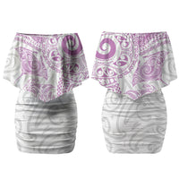 Aotearoa Maori Sea Animals Tribal Family Matching Off Shoulder Short Dress and Hawaiian Shirt Manta Ray and Shark Moko Pattern Pink Color LT03 Mom's Dress Pink - Polynesian Pride