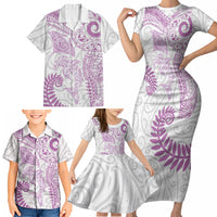 Aotearoa Maori Sea Animals Tribal Family Matching Short Sleeve Bodycon Dress and Hawaiian Shirt Manta Ray and Shark Moko Pattern Pink Color LT03 - Polynesian Pride