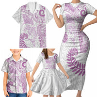 Aotearoa Maori Sea Animals Tribal Family Matching Short Sleeve Bodycon Dress and Hawaiian Shirt Manta Ray and Shark Moko Pattern Pink Color LT03 - Polynesian Pride