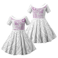 Aotearoa Maori Sea Animals Tribal Family Matching Short Sleeve Bodycon Dress and Hawaiian Shirt Manta Ray and Shark Moko Pattern Pink Color LT03 Daughter's Dress Pink - Polynesian Pride