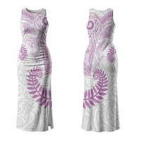 Aotearoa Maori Sea Animals Tribal Family Matching Tank Maxi Dress and Hawaiian Shirt Manta Ray and Shark Moko Pattern Pink Color LT03 Mom's Dress Pink - Polynesian Pride