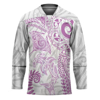 Aotearoa Maori Sea Animals Tribal Hockey Jersey Manta Ray and Shark Moko Pattern Pink Color