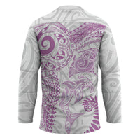 Aotearoa Maori Sea Animals Tribal Hockey Jersey Manta Ray and Shark Moko Pattern Pink Color