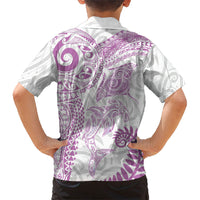 Aotearoa Maori Sea Animals Tribal Kid Hawaiian Shirt Manta Ray and Shark Moko Pattern Pink Color