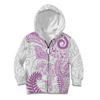 Aotearoa Maori Sea Animals Tribal Kid Hoodie Manta Ray and Shark Moko Pattern Pink Color