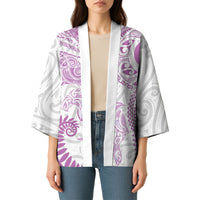 Aotearoa Maori Sea Animals Tribal Kimono Manta Ray and Shark Moko Pattern Pink Color LT03 - Polynesian Pride