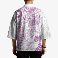 Aotearoa Maori Sea Animals Tribal Kimono Manta Ray and Shark Moko Pattern Pink Color LT03 - Polynesian Pride
