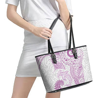 Aotearoa Maori Sea Animals Tribal Leather Tote Bag Manta Ray and Shark Moko Pattern Pink Color