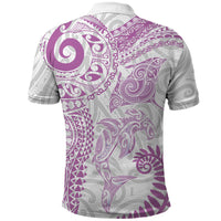 Aotearoa Maori Sea Animals Tribal Polo Shirt Manta Ray and Shark Moko Pattern Pink Color