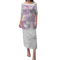 Aotearoa Maori Sea Animals Tribal Puletasi Manta Ray and Shark Moko Pattern Pink Color LT03 Long Dress Pink - Polynesian Pride
