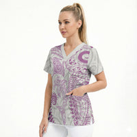 Aotearoa Maori Sea Animals Tribal Scrub Top Manta Ray and Shark Moko Pattern Pink Color LT03 - Polynesian Pride