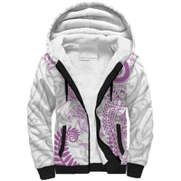 Aotearoa Maori Sea Animals Tribal Sherpa Hoodie Manta Ray and Shark Moko Pattern Pink Color