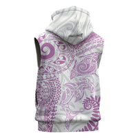 Aotearoa Maori Sea Animals Tribal Sleeveless Hoodie Manta Ray and Shark Moko Pattern Pink Color