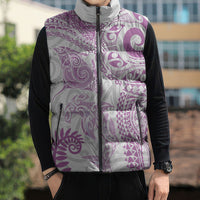 Aotearoa Maori Sea Animals Tribal Sleeveless Puffer Jacket Manta Ray and Shark Moko Pattern Pink Color LT03 - Polynesian Pride
