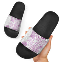 Aotearoa Maori Sea Animals Tribal Slide Sandals Manta Ray and Shark Moko Pattern Pink Color LT03 - Polynesian Pride