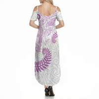 Aotearoa Maori Sea Animals Tribal Summer Maxi Dress Manta Ray and Shark Moko Pattern Pink Color LT03 - Polynesian Pride