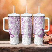 Aotearoa Maori Sea Animals Tribal Tumbler With Handle Manta Ray and Shark Moko Pattern Pink Color