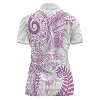 Aotearoa Maori Sea Animals Tribal Women Polo Shirt Manta Ray and Shark Moko Pattern Pink Color