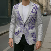 Aotearoa Maori Sea Animals Tribal Blazer Manta Ray and Shark Moko Pattern Purple Color