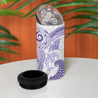 Aotearoa Maori Sea Animals Tribal 4 in 1 Can Cooler Tumbler Manta Ray and Shark Moko Pattern Purple Color