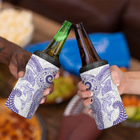 Aotearoa Maori Sea Animals Tribal 4 in 1 Can Cooler Tumbler Manta Ray and Shark Moko Pattern Purple Color