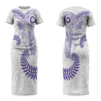 Aotearoa Maori Sea Animals Tribal Couples Matching Short Sleeve Bodycon Dress and Hawaiian Shirt Manta Ray and Shark Moko Pattern Purple Color LT03 - Polynesian Pride