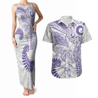 Aotearoa Maori Sea Animals Tribal Couples Matching Tank Maxi Dress and Hawaiian Shirt Manta Ray and Shark Moko Pattern Purple Color LT03 Purple - Polynesian Pride