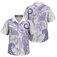 Aotearoa Maori Sea Animals Tribal Family Matching Long Sleeve Bodycon Dress and Hawaiian Shirt Manta Ray and Shark Moko Pattern Purple Color LT03 Son's Shirt Purple - Polynesian Pride