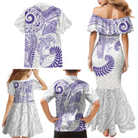 Aotearoa Maori Sea Animals Tribal Family Matching Mermaid Dress and Hawaiian Shirt Manta Ray and Shark Moko Pattern Purple Color LT03 Mom's Dress Purple - Polynesian Pride