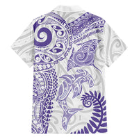 Aotearoa Maori Sea Animals Tribal Family Matching Mermaid Dress and Hawaiian Shirt Manta Ray and Shark Moko Pattern Purple Color LT03 Dad's Shirt - Long Sleeve Purple - Polynesian Pride