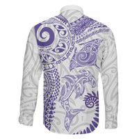 Aotearoa Maori Sea Animals Tribal Family Matching Mermaid Dress and Hawaiian Shirt Manta Ray and Shark Moko Pattern Purple Color LT03 Son's Shirt Purple - Polynesian Pride