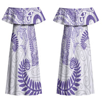 Aotearoa Maori Sea Animals Tribal Family Matching Off Shoulder Maxi Dress and Hawaiian Shirt Manta Ray and Shark Moko Pattern Purple Color LT03 Mom's Dress Purple - Polynesian Pride